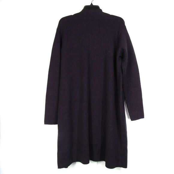 Eileen Fisher Wool Open Front Cardigan Sweater Purple Sz L - Picture 2 of 4